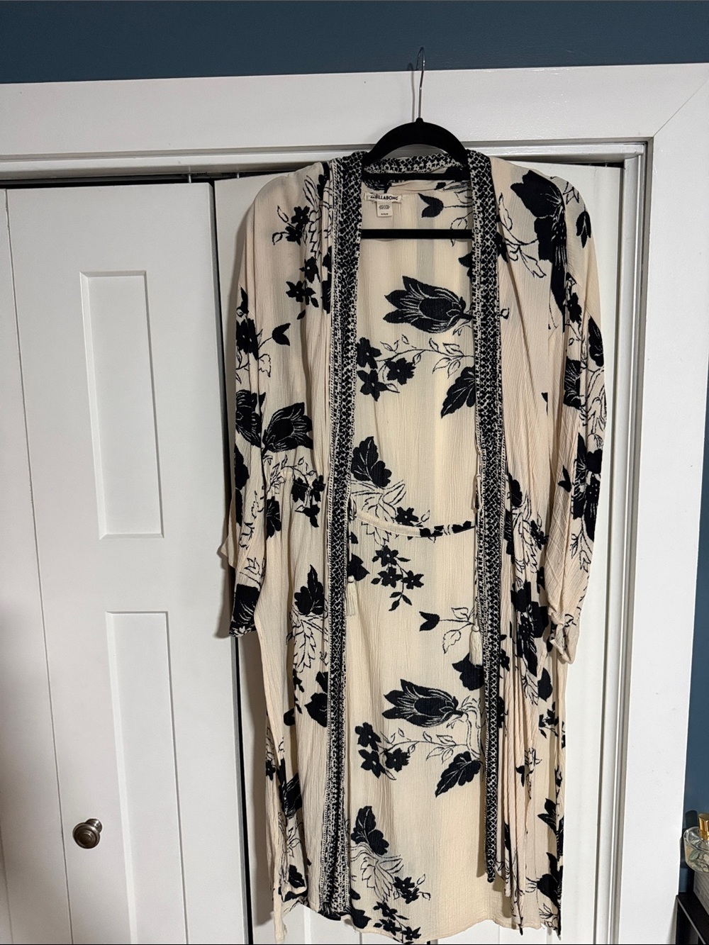 Billabong Cream cover up with Black Floral Print